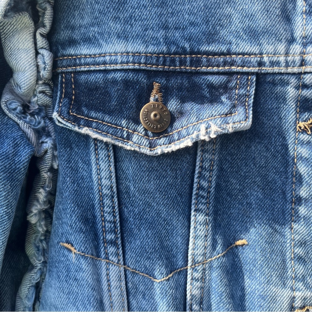 Distressed Zara Ruffled Denim Coat - Picture 4 of 7